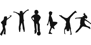 children's silhouette playing and exercising